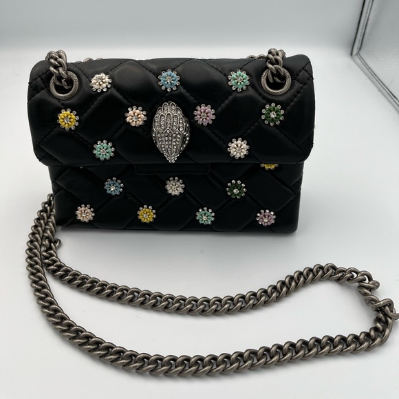 Kurt Geiger Handbags - Kurt Geiger London Blk Leather Kensington Crossbody Chain Bag Small Rhinestone